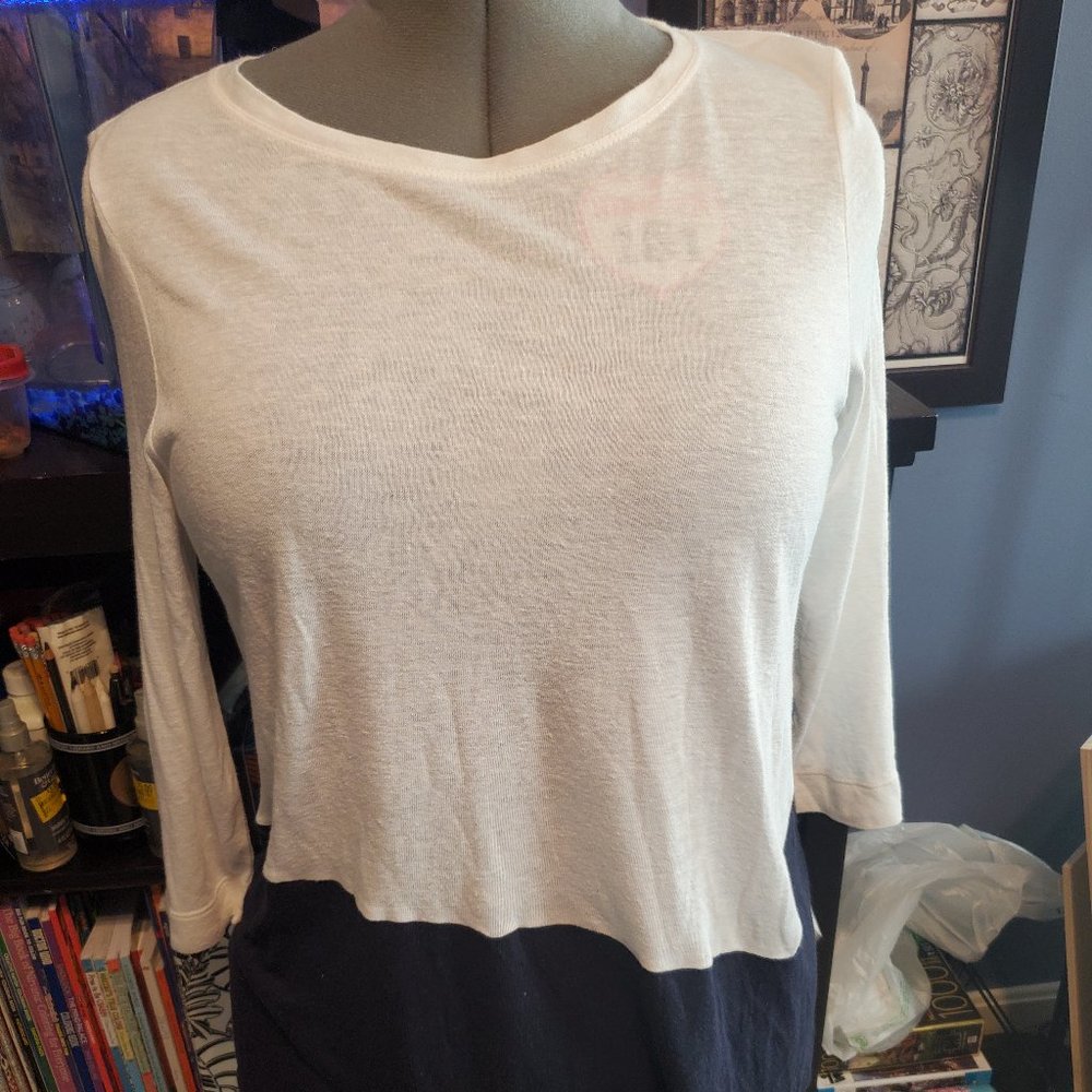 Mare St. Tropez St. Barth 3/4 Sleeve Color Block T-Shirt White And Navy Sz L